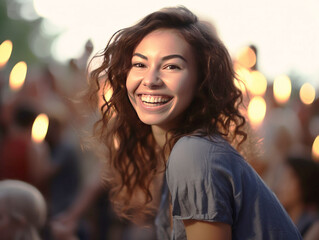 Obraz premium Beautiful young woman having fun at music festival
