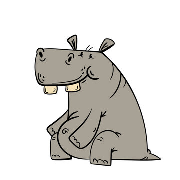 Cute Hippo cartoon isolated on white background. Vector illustration.