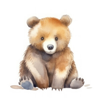 Watercolor cute bear. AI generative.