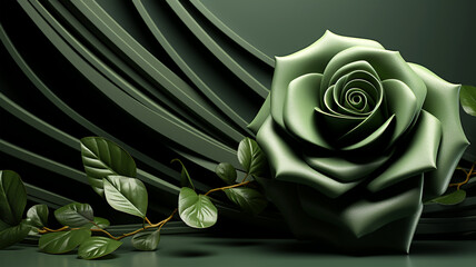 Green rose postcard, unusual futuristic vintage concept, wedding invitation