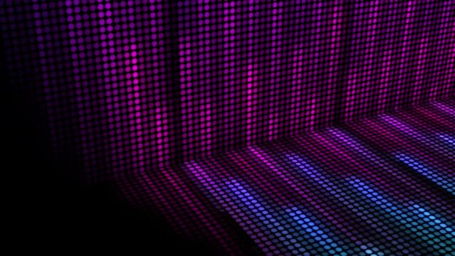 modern digital corner of wall animation with dots pattern imprint overlay. Abstract colorful sparkle backdrop.