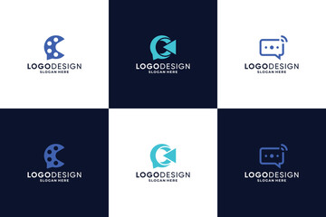 collection of modern communication logo form chat bubble