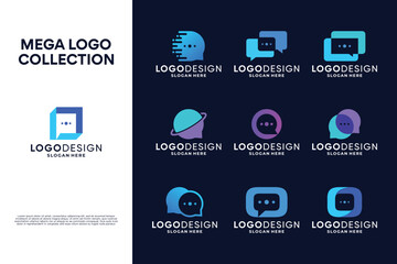 set of modern communication logo design. Chat bubble dialogue and discussion logo