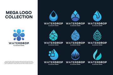 Collection of water drop logo design.