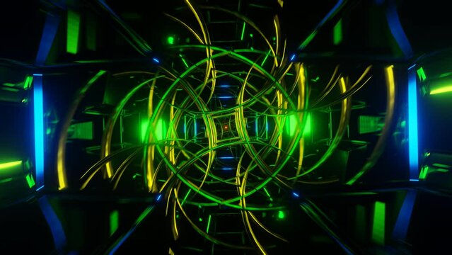 Enchanting seamless loop of vibrant and trippy neon hypnotic patterns for VJs.