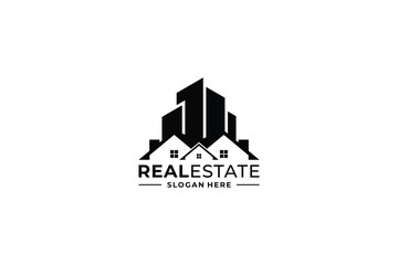 house real estate logo design combination with skyscraper