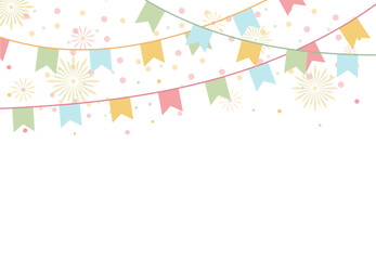 Festive garland with flags and confetti. Festive background for congratulations and invitations to the holiday. Vector