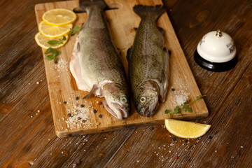 Rainbow trout close-up on cutting board