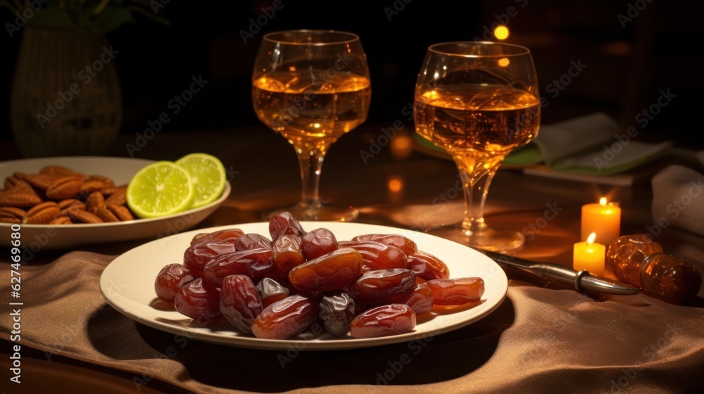 Poster dried dates, table setting