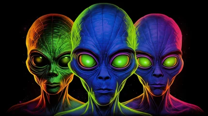 Selbstklebende Fototapete UFO a group of aliens with green eyes