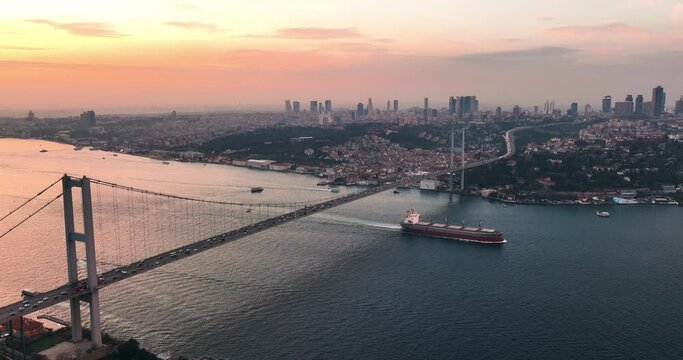 Bosphorus bridge drone shot sunset 4k 