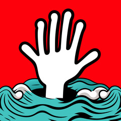 drowning hand in the sea