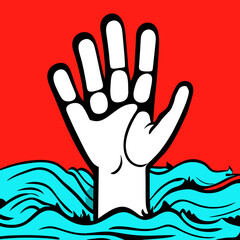 drowning hand in the sea