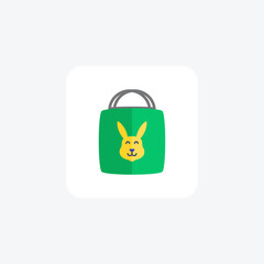 Shopping Bag, Bunny, Easter Vector Flat Icon