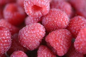 Ripe red raspberries as background