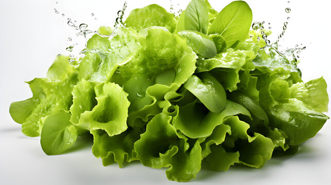 Fresh green lettuce leaves on white background Generative AI