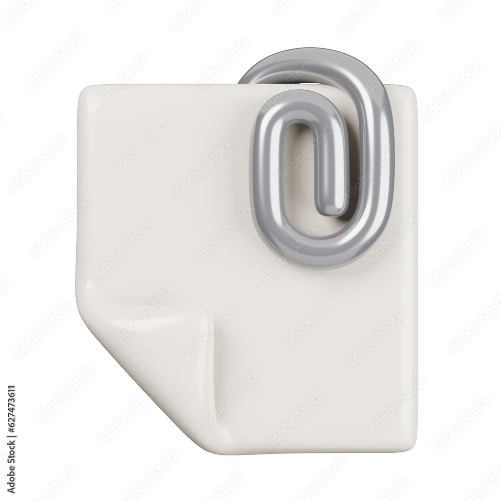 Poster attachment symbol, document with paper clip isolated. general ui icon set concept. 3d render illustr