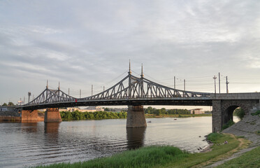 Automobile bridge across the Volga river in the city of Tver