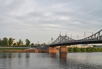 Automobile bridge across the Volga river in the city of Tver