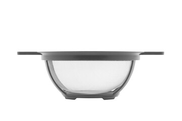 White plastic cooking colander or strainer with handles on trabsparent background