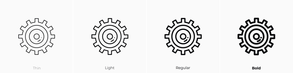 gear icon. Thin, Light, Regular And Bold style design isolated on white background
