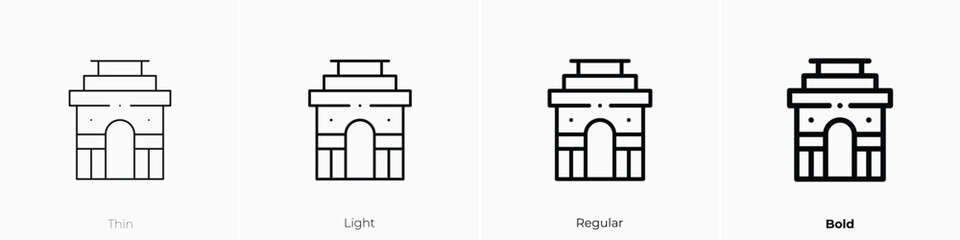 gate of india icon. Thin, Light, Regular And Bold style design isolated on white background