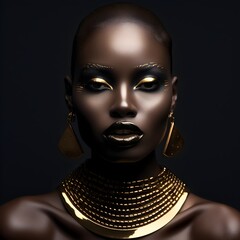 portrait of a dark-skinned woman with golden makeup