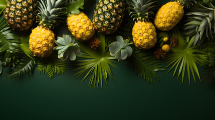 Fototapeta premium Fresh pineapples on green background Generative AI
