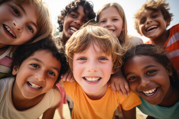 Obraz premium Group of cheerful happy multiethnic children outdoors