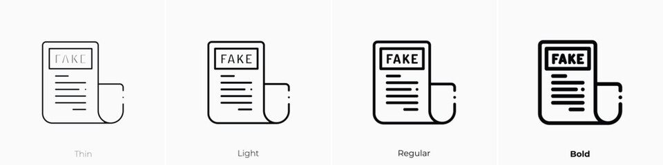 fake news icon. Thin, Light, Regular And Bold style design isolated on white background