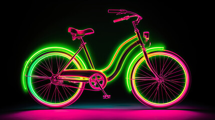 Fototapeta premium neon colored pink bike against black background