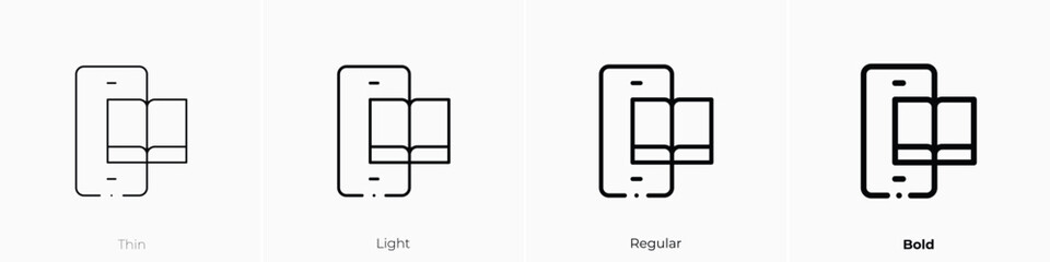 ebook icon. Thin, Light, Regular And Bold style design isolated on white background