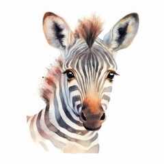 Fototapeta na wymiar Watercolor cute little zebra. AI generative.