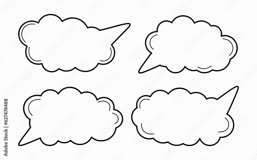Poster hand drawn speech bubbles set. vector cartoon bubble collection in doodle style isolated. empty blan
