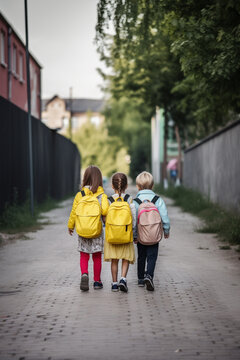 Kids with backpack going back to school. Generative Ai