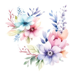 Fototapeta na wymiar Whimsical Floral Watercolors: Fairy Arrangements on White Background