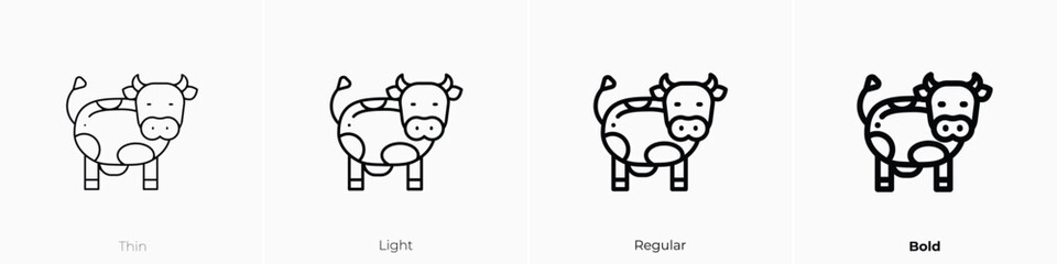 cow icon. Thin, Light, Regular And Bold style design isolated on white background