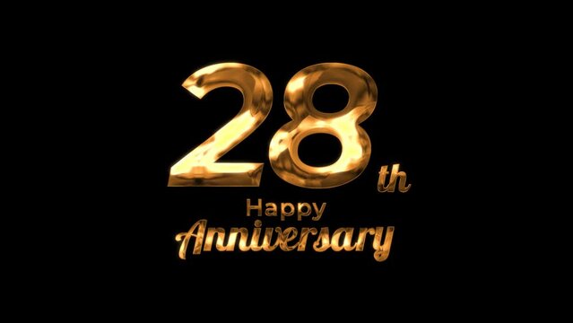Animated text happy anniversary  28th gold 4K, birthday, celebration, moment, gold moment