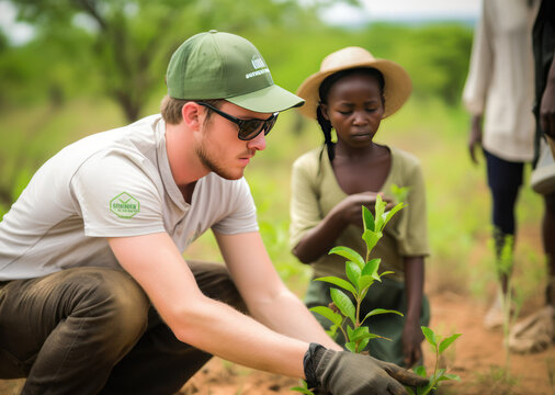 Volunteer worker enjoy charitable social work outdoor in mangrove planting NGO work for fighting climate change and global warming in coastline habitat project