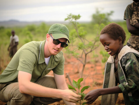 Volunteer worker enjoy charitable social work outdoor in mangrove planting NGO work for fighting climate change and global warming in coastline habitat project