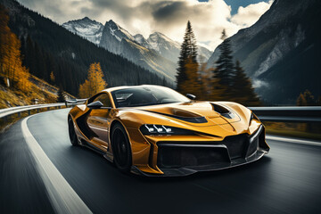Road trip in a luxury sports car on a mountain serpentine at high speed © staras