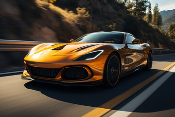 Road trip in a luxury sports car on a mountain serpentine at high speed © staras