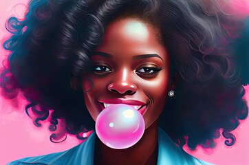 Black Girl Chewing Bubblegum Backdrop Generative AI
