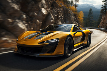 Road trip in a luxury sports car on a mountain serpentine at high speed © staras