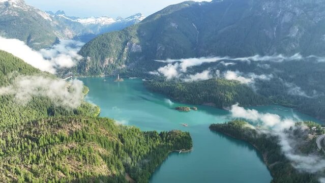 Rugged, forest-covered slopes surround Diablo Lake in North Cascades National Park. This mountainous region of northern Washington is absolutely beautiful and easily accessed during summer months.