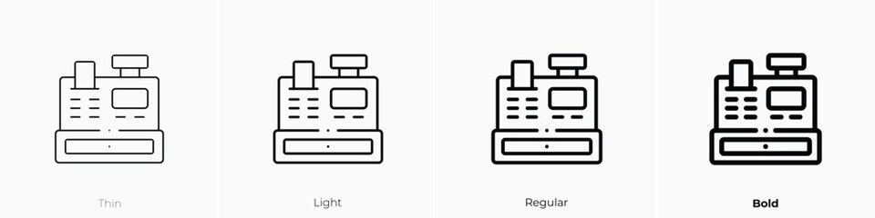 cash register icon. Thin, Light, Regular And Bold style design isolated on white background