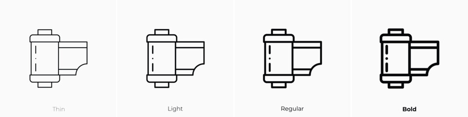 camera film icon. Thin, Light, Regular And Bold style design isolated on white background