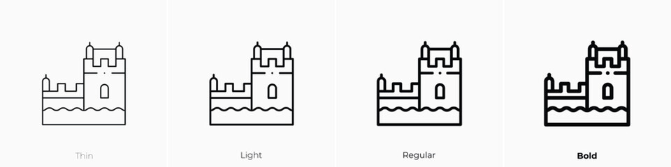 belem tower icon. Thin, Light, Regular And Bold style design isolated on white background