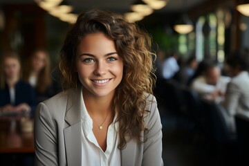 Obraz premium Smiling woman, generative ai