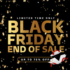Black Friday Sale banner. Sale banner. Modern minimal design with black and gold typography. Template for promotion, advertising, web, social and fashion ads. 2d rendering illustration.